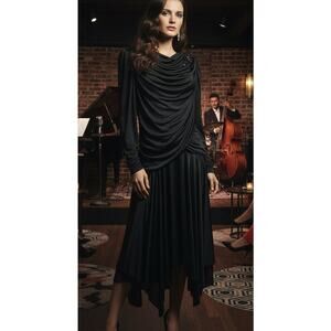 Vintage 80's Gorgeous Draped Poly Knit Hanky Hem Formal/Cocktail/Party Dress